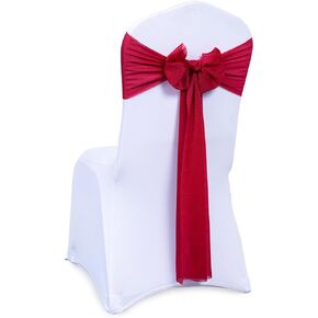VDS Pack of 50, Apple Red, Sheer Chiffon Chair Sashes Bows Chair Cover Back Tie Ribbon for Wedding Birthday Baby Shower Engagement Ceremony Event Party Banquet Restaurant Dining Chair Decoration