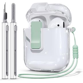 Clear AirPod Case, for AirPods 2nd/1st Generation Case with Cleaner Kit, Secure Lock Airpods Case for Apple AirPods 2nd/1st Gen Charging Case with Silicone Wrist Strap for Women -Pink