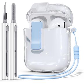 حافظة AirPod شفافة، لحافظة AirPods الجيل الثاني/الأول مع مجموعة منظف، حافظة Airpods بقفل آمن لحافظة شحن Apple AirPods الجيل الثاني/الأول مع حزام معصم من السيليكون للنساء - وردي