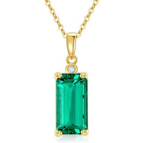 14K Real Gold Emerald Necklace for Women with Natural Diamond, Created Emerald Jewelry Mothers Day Gifts for Mom Wife Girlfriend 16''+1''+1''