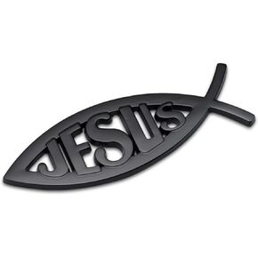 HUAPX 1Pack Silver Jesus Fish Emblem Aluminum Alloy Badges Decals for Lord Christian Auto Sticker(Silver)