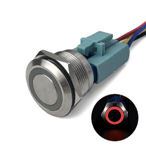 MGI SpeedWare Billet Push Button Switch 22mm with Socket, 3A 12vDC Ring LED (Momentary, Blue)