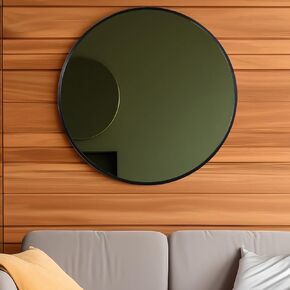 Black Round Mirror, 24 Inch Round Wall Mirror with Metal Frame, Black Circle Mirror for Bathroom, Vanity, Bedroom, Living Room, Entrance