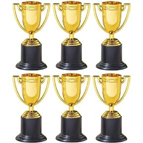 Small Gold Trophies - Pack. (4") Plastic. Bulk Mini Trophy Cups. Great Olympic/Sports Participation Event Tournaments and Competitions Party Favors Themed Decoration