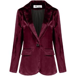 Womens Velvet Jacket Slim Fit 1 Button Blazer Office Lady