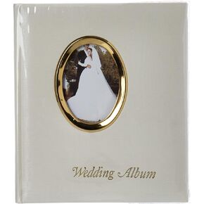 Pioneer Photo Albums 200 Pocket Ivory Moire Cover Album with Gold Tone Oval Frame and Wedding Album Text for 4 x 6-Inch Prints