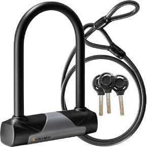 Via Velo Bike U-Lock with Cable, Heavy Duty Anti-Theft Bicycle U Locks with 8mm Braided Steel and 3 Keys, 4ft Length Security Cable for E-Bike, Scooter Mountain Road Bike