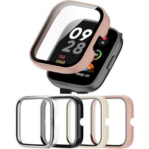 Screen Protector Case for Xiaomi Redmi Watch 3, [4-Pack] Hard PC Bumper & Tempered Glass Film Replacement Accessories for Redmi Watch 3 Smartwatch
