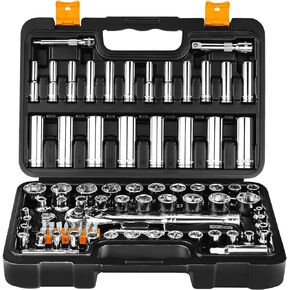 DEKOPRO Socket Set, 85-Piece 1/4" and 3/8" Drive Socket Wrench Set with Quick-Release Ratchet,Metric and SAE,Spinner Handle,Adaptor,Screwdriver Set,Extension,for Auto Repairing & Household