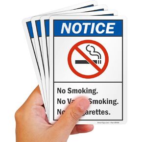 SmartSign (Pack of 4) 7 x 5 inch “Notice - No Smoking, No Vapor Smoking, No E-Cigarettes" Sticker Labels with Symbol, 5 mil Laminated Polyester with SuperStick Adhesive, Multicolor