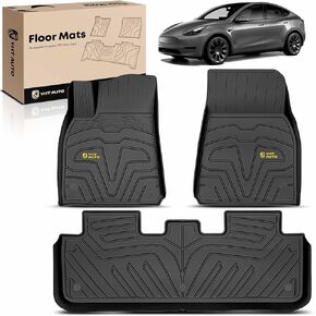 YHTAUTO Floor Mats for Tesla Model Y 2020-2024, All Weather TPE Front Rear Cargo Liner, Rear Storage Mats, Model Y Accessories, Full Set Black Floor Mats, Set of 6