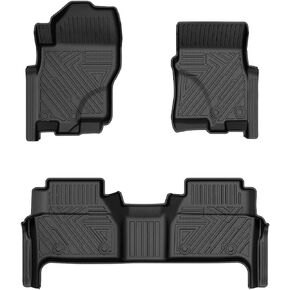Floor Mats for 2022-2024 Nissan Frontier Crew Cab with 2nd Row Under-Seat Storage, All Weather Floor Liners 1st and 2nd Row Set Black