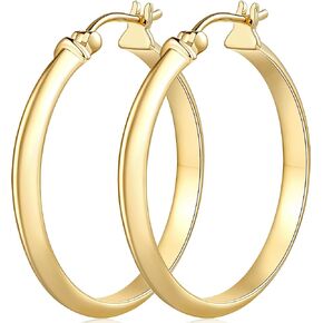 Al&Tiffy Gold Hoop Earrings 14K Gold Big Hoop Earrings Minimalist Bulging Hoop Earrings for Women’s Earrings 30mm