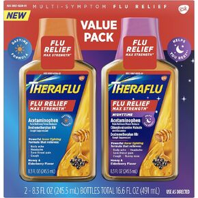 Theraflu Max Strength Daytime Flu Symptom Relief - 8.3 fl oz plus Theraflu Max Strength Nighttime Flu Medicine for Flu Symptom Relief - 8.3 fl oz, Combo Pack