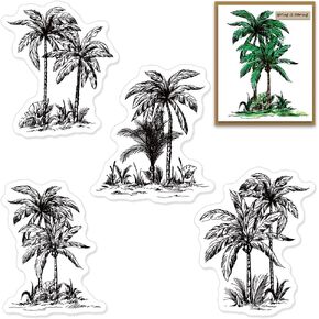 Summer Palm Tree Clear Stamps for Card Making Scrapbooking DIY Decorations, Palm Tree Clear Stamps for Embossing Album Crafts Summer Décor Summer Coconut Tree Transparent Stamps