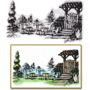 Hying 4PCS Spring Tree Clear Stamps for Card Making, Pine Tree Background Transparent Rubber Stamps for Bullet Journal DIY Scrapbook Decoration Handmade Crafts Notebook