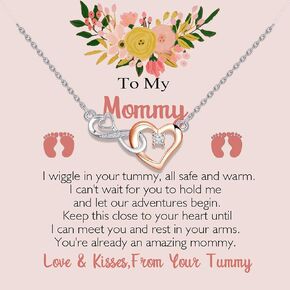 WSNANG First Time Mom Pregnancy Gift Necklace with Message Card Baby Feet Footprints Pendant Necklace for Expecting Mom
