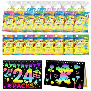 ZMLM Kid Art Party Favors Gifts: Rainbow Scratch Art Notebook Paper 24 Pack Birthday Party Favor Toy Girls Boys Art Craft Kit Bulk Classroom Prizes Stocking Stuffers Halloween Christmas Gift