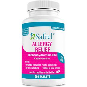 Safrel Allergy Relief Medicine (600 Minitabs) Diphenhydramine HCl 25 mg | Compare to Active Ingredient of Benadryl® Allergy Antihistamine Tablets | for Seasonal or Indoor & Outdoor Allergies