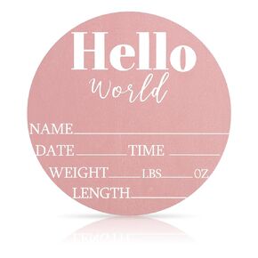 Wooden Baby Announcement Sign, 5.9 Inch Hello World Newborn Sign Birth Announcement Signs Baby Name Plaques Decoration for Photo Props Baby Shower Hospital Nursery Room (Blue)