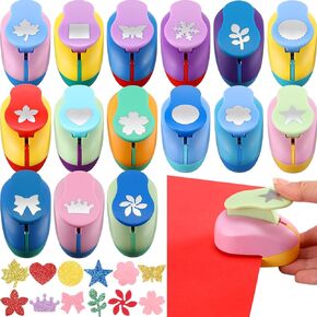 Harloon 15 Pcs Craft Hole Punch Shapes 1 Inch Paper Punch Hole Puncher for Crafts, 15 Mixed Shapes Cutters for Paper Crafting Scrapbooking Kids Teacher Office Supplies