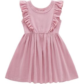 SYNPOS طفل رضيع الفتيات فستان ملابس الصيف القطن الكتان كشكش أكمام الاطفال فساتين الأميرة عادية 2T 3T 4T 5T in Kuwait