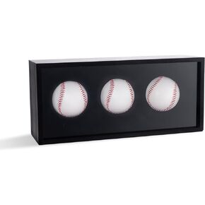 Baseball Display Case, Baseball Holder Display Case for 3 Balls, with Acrylic Dust UV Protection Cover, Wall Mount Shadow Box for Autographed Balls, Memorabilia Display Case for Baseball Collector