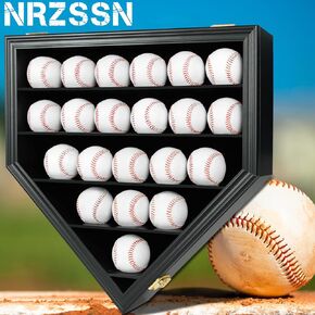 21 Baseball Display Case Wall Mount Clear View Anti Fade， with Lockable UV Protection Acrylic Door, Wood Display Show Rack Cabinet Shadow Box for Collectible Balls(Black)