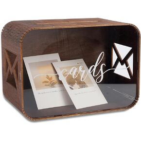 Wood Wedding Card Box - 11 IN Wooden Card Box for Wedding Reception Graduation Birthday Party Baby Shower Graduation Decor, Wood Gift Box for Cards Envelope Money - DIY Assembly - WCB005