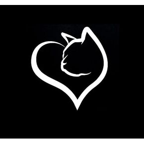 Heart Cat Decal Cat Lover | White | Made in USA by Stick This! | Sticker for Car or Truck Windows, Laptop, Water Bottle, Tablets etc. | 4.5" x 5" |