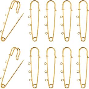 SUNNYCLUE 1 Box 10Pcs 18k Gold Plated Brooch Safety Pins Brooch Findings Kilt Pins with Loops Heavy Duty Safety Pin for Jewelry Making Accessories DIY Sewing Clothes Blankets Skirts Kilts Knitted
