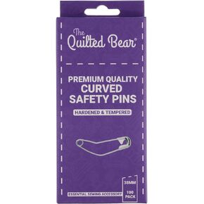 The Quilted Bear Curved Safety Pins - Pack of 100 38mm Premium Curved Safety Pins for Sewing, Quilting & Crafts. Ideal As Stitch Markers, Clothes Pins or Clips.