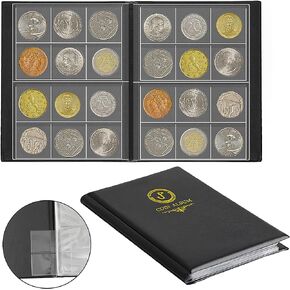 Coin Collection Album 120 Pockets - 4.2x4.0cm/1.6x1.5 inch 10 Pages Black Coin Book Coin Collection Holder with Plug-in Pocket Sheet Money Penny Pocket for Collectors CS5012BK