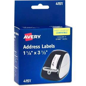 Avery Direct Thermal Address Labels, 1-1/8" x 3-1/2", Clear, Comparable to DYMO 30254, 1 Roll of Labels, 120 Printable Labels Total (4151)