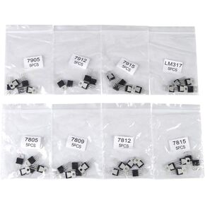 40pcs Voltage Regulator Transistor Kit, 8 Types 7805 7809 7812 7815 7905 7912 7915 LM317 to-220 Transistor Assortment Kit Set Regulador De Voltaje