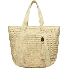 Straw Beach Bags for Women Woven Beach Tote Bag Casual Boho Large Shoulder Handbags Purse for Vacation Holiday