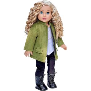 - Autumn Stroll - 4 Piece Outfit for 18 Inch Doll - Green Coat, White Blouse, Black Velvet Leggings, Black Boots (Dolls Not Included)