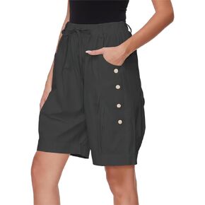 Women's High Waist Bermuda Shorts Loose Drawstring Capri Pants with Pockets Wide Leg Summer Shorts