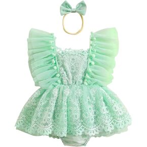 Newborn Baby Girls Princess Romper Dress Ruffle Mesh Embroidery Elegant Skirted Jumpsuits Birthday Outfits