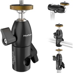 Light Stand Mount Adapter with Mini Ball Head, 16mm Rapid Adapter Convert with 1/4" Screw for Flat Head Light Stand/Boom Arm/C Stand, Compatible with Camera Monitor Ring Lights