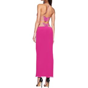 Womens Sexy Maxi Dress Halter Top Backless Floral Print Bodycon Long Dresses Elegant Slim Fit Party Night Cocktail Outfits
