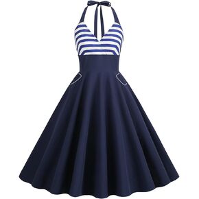 Women Vintage 4th of July American Flag Dress Retro 50s Swing A-Line Sleeveless Sling Straps Party Dress