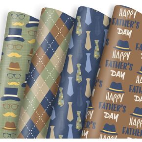 Vnaaem Fathers Day Wrapping Paper - 4 Design Father Gift Wrap FoLded Flat for Men Dad Stepfather - 20 X 28Inch Per Sheet(8 Pack) in Saudi Arabia