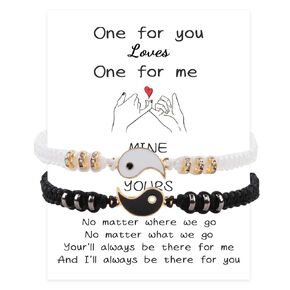 Yin Yang Couple Bracelets, 2 Matching Adjustable Cord Bracelets Long Distance Relationship Bracelets for Couple Girlfriend Boyfriend Friendship Bff Relationship