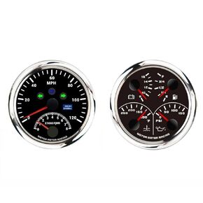 MOTOR METER RACING W PRO Series 3 Gauge Set 110mm 4-3/8" GPS Speedometer, Tachometer & 4 in 1 Multi-Function Volt, Fuel Level, Water Temperature & Oil Pressure Black Dial White LED for Car, Boat