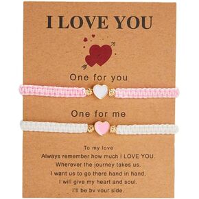 COLORFUL BLING 2Pcs Love Heart Bracelet Adjustable Thread String Protection Long Distance Matching Bracelet for His and Her Couples Friendships Relationship Jewelry