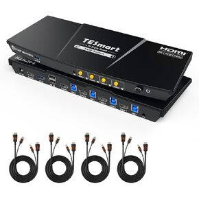 TESmart 8K@60Hz HDMI KVM Switch 1 Monitor 4 Computers USB 3.0, Headset, Audio&Microphone, KVM Switch 4 Port EDID Emulators, L/R Audio, Hotkey Switch, Button Switch with Remote Switch and All Cables