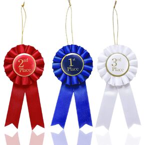 Thinp Ribbon Award Set, 3 Pieces Rosette Ribbon Prize Ribbon 1st 2nd 3rd White Blue Red Award Ribbons Recognition Ribbons for Competitions Sports Classroom Prizes