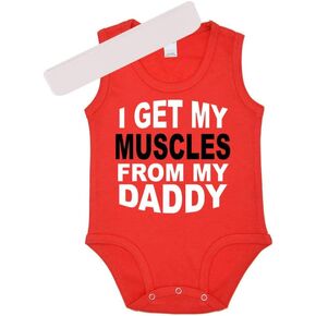 I get My Muscles from My Daddy Gift set - Sleeveless Baby Bodysuit with headband
