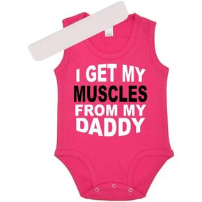 مجموعة هدايا I get My Muscles from My Daddy - بدلة أطفال بدون أكمام مع عصابة رأس
